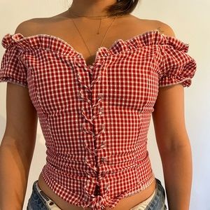 Verge Girl Gingham Off the Shoulder Top